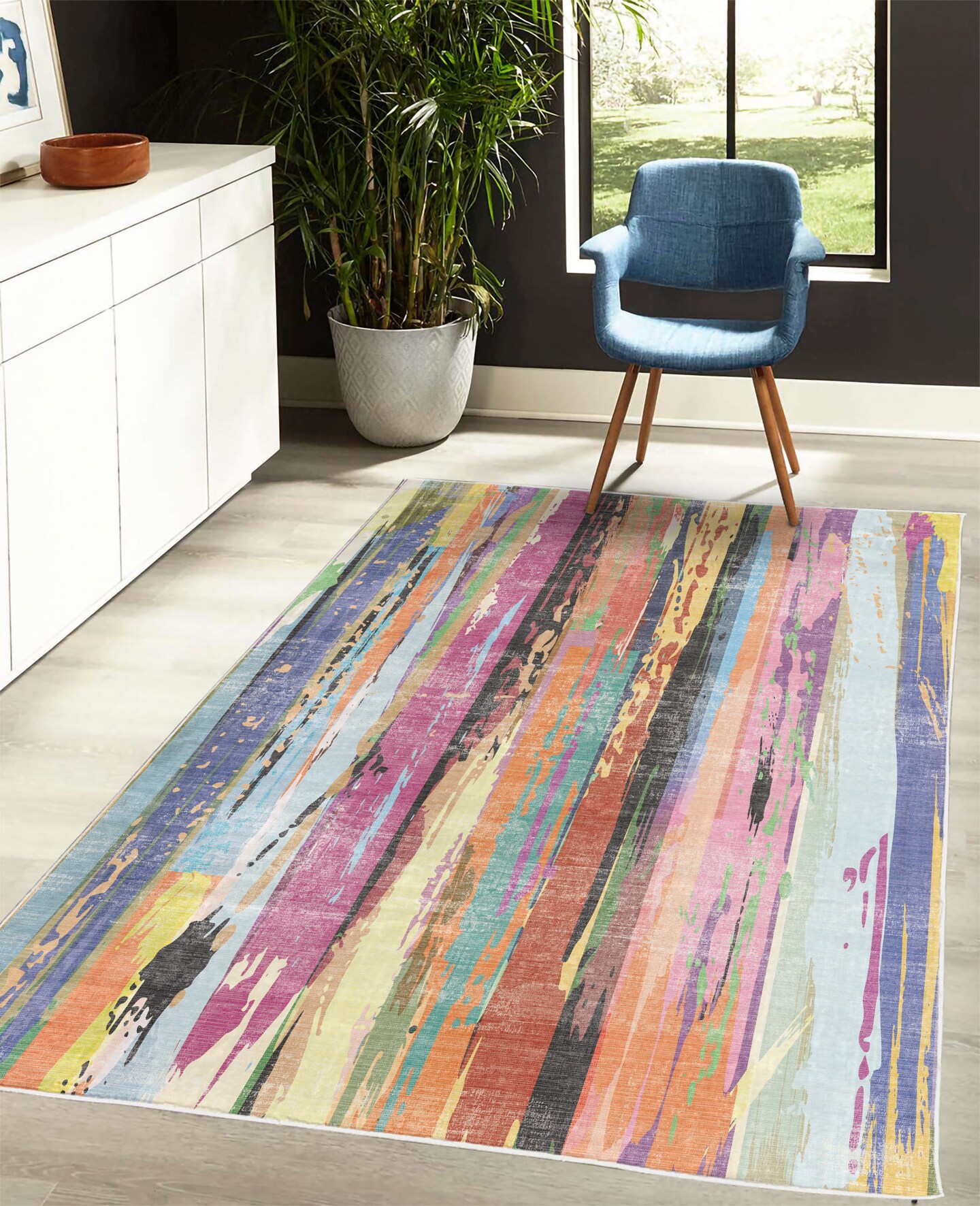 Ambesonne Abstract Decorative Rug, Multicolored Expressionist Artwork Vibrant Rainbow Design Tainted Style Pattern, Quality Carpet for Bedroom Dorm and Living Room, Multicolor