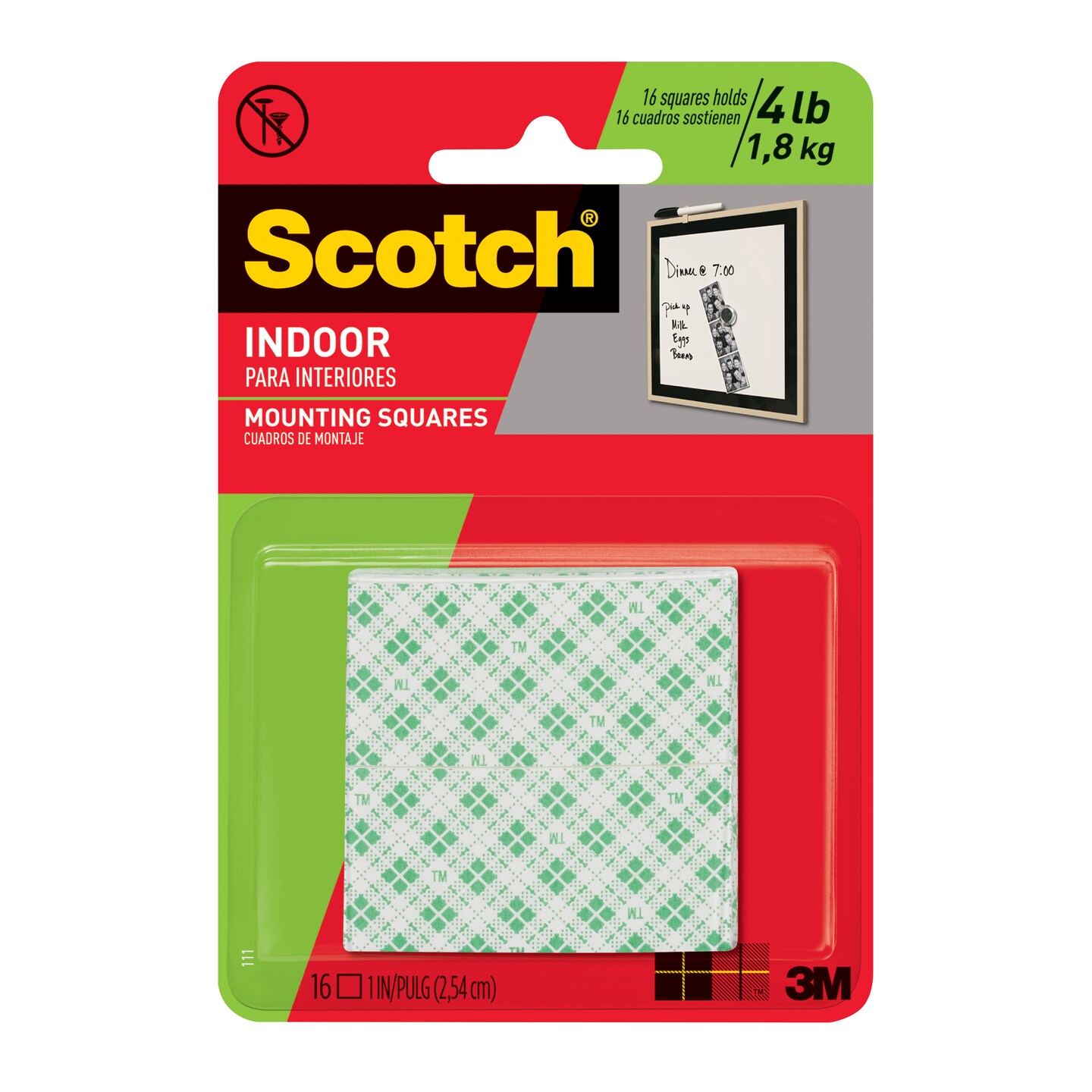 3M Scotch Mounting Squares, 1&#x22;, 16/Pkg.