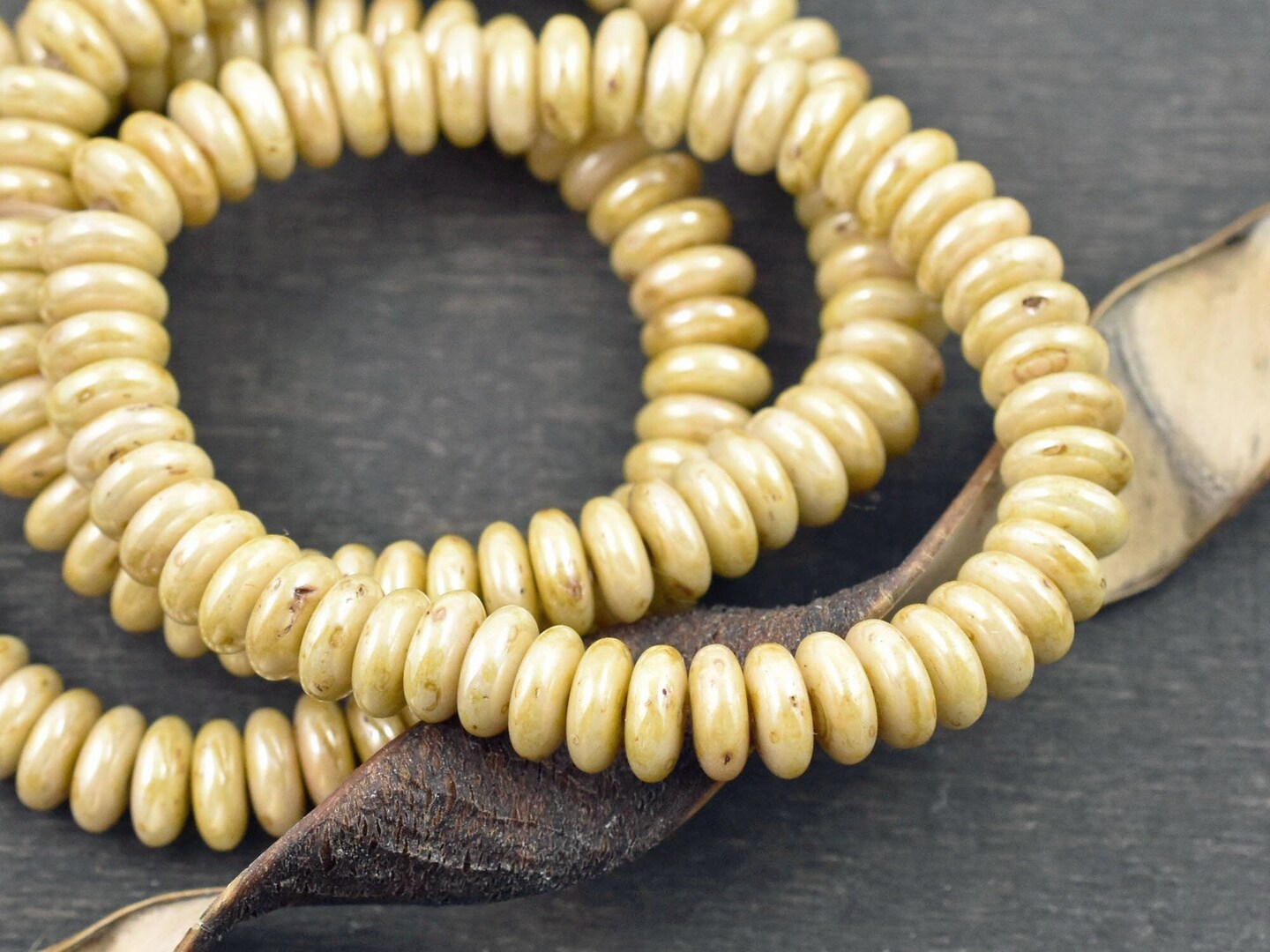 *50* 6x2mm Opaque Ivory Luster Picasso Smooth Rondelle Beads