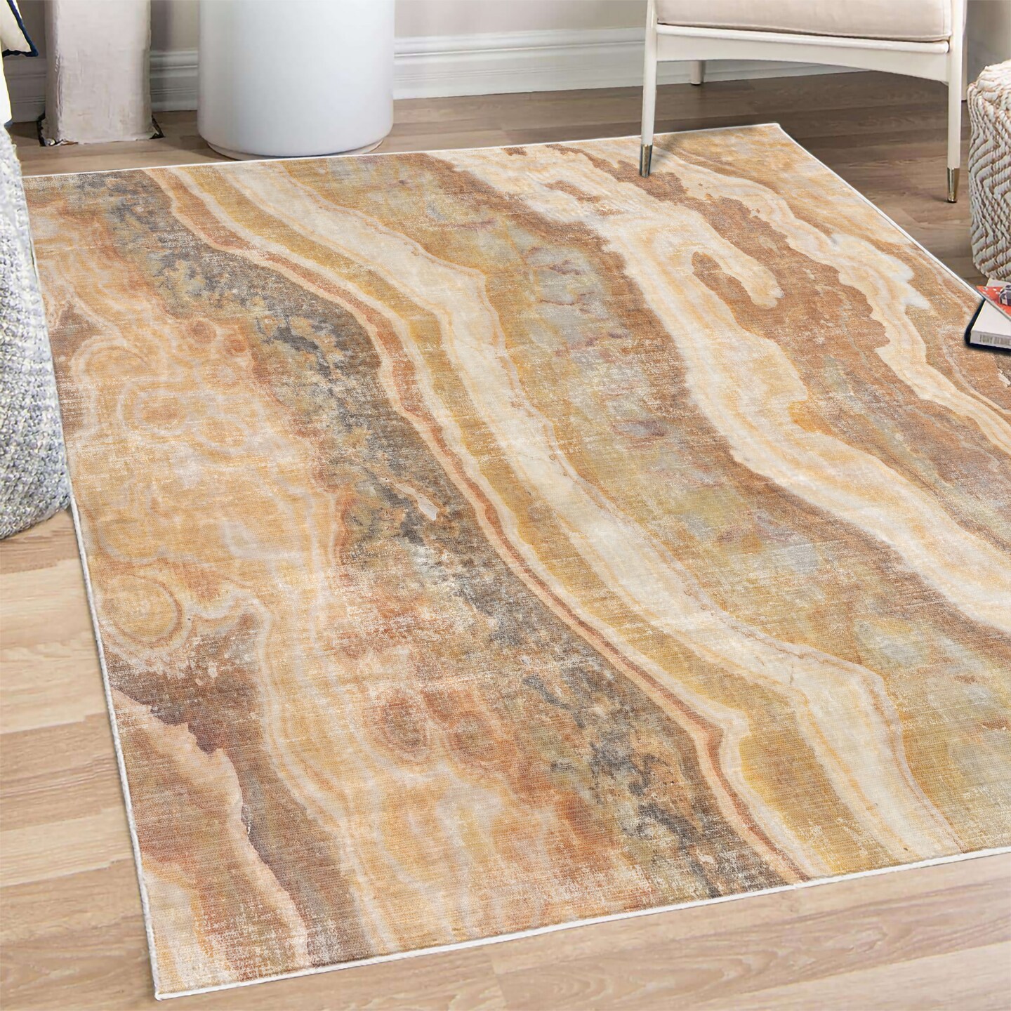 Ambesonne Marble Print Decorative Rug, Onyx Marble Motif Travertine