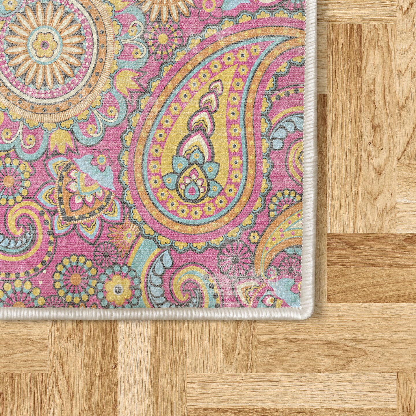 Ambesonne Paisley Decorative Rug, Mandala Florals Based on Traditional Eastern Oriental Pastel Color Graphic Design, Quality Carpet for Bedroom Dorm and Living Room, Multicolor