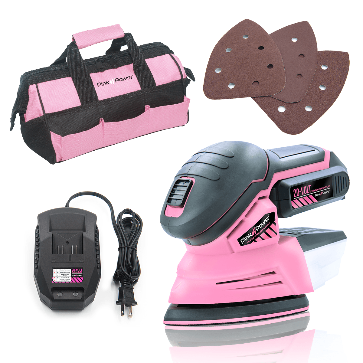 Pink Power 20V Lithium Ion Detail Sander Kit