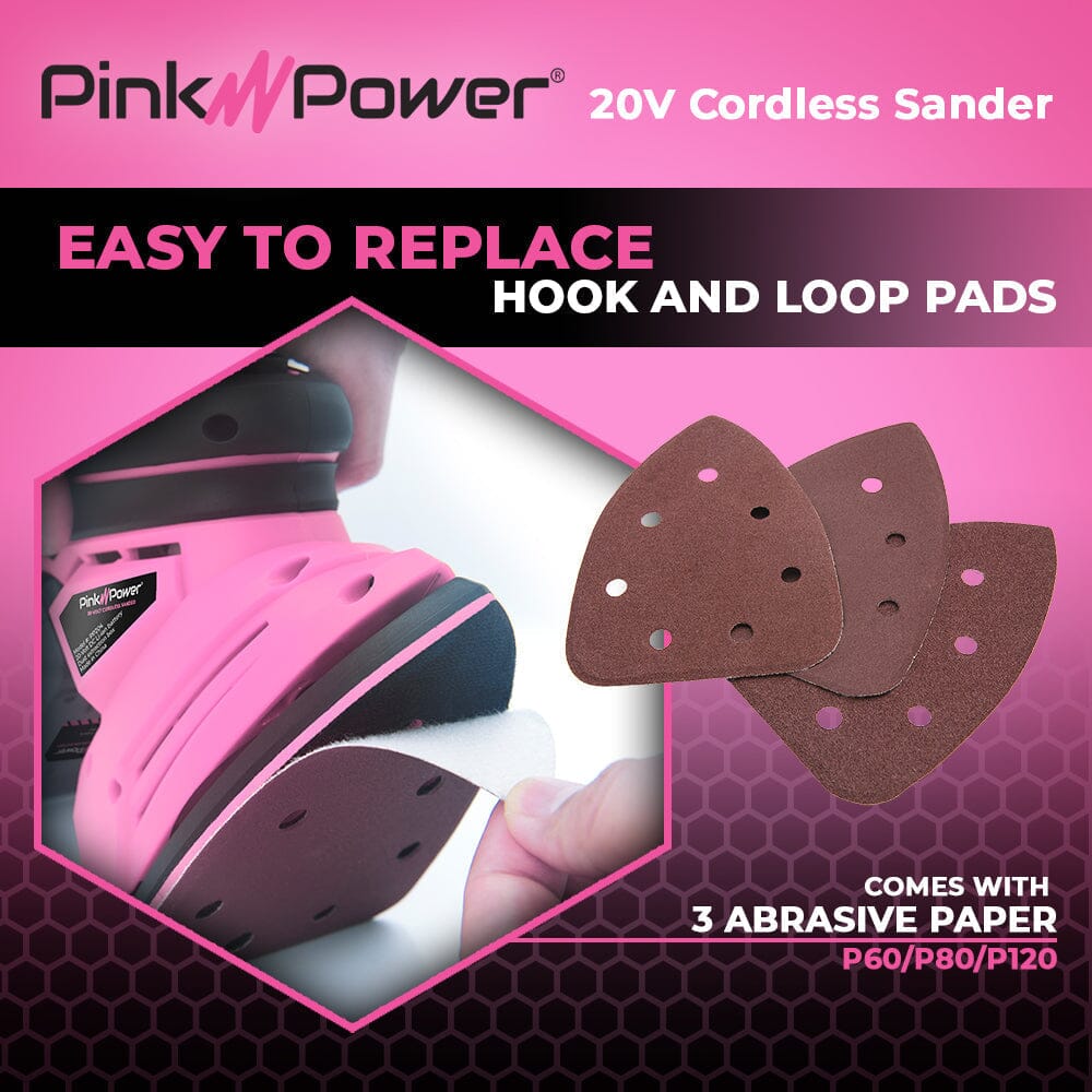 Pink Power 50pcs. Sandpaper for 20V PP204 Cordless Electric Hand Sander - P60/P80/P120 Grit