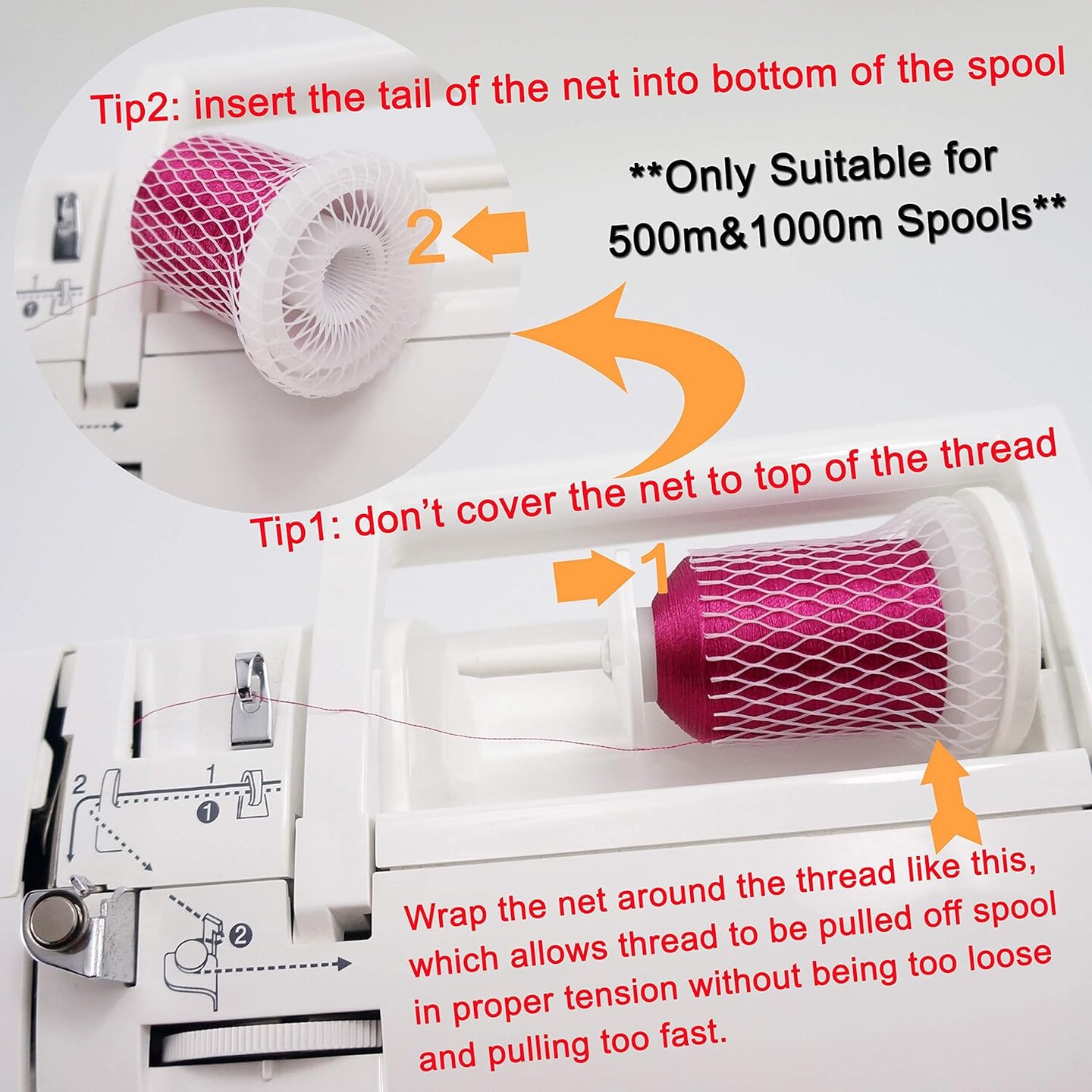 100pcs Thread Net Spool Saver for Different Sizes of Embroidery Sewing Quilting and Serger Thread Spools/Cones - 9.8" (25cm) Long Each Piece