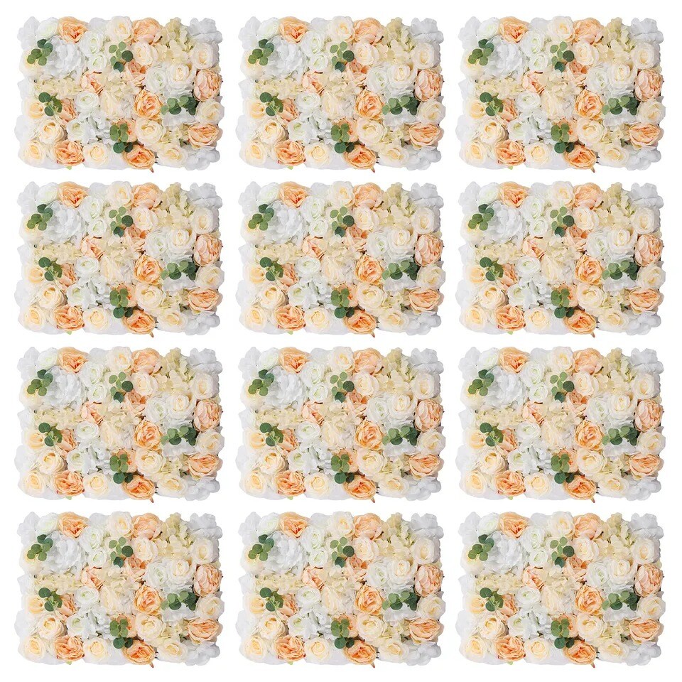 12X Fake Flower Wall Panel Wedding Decor Artificial Silk Rose&#x26;peony Flower Panel