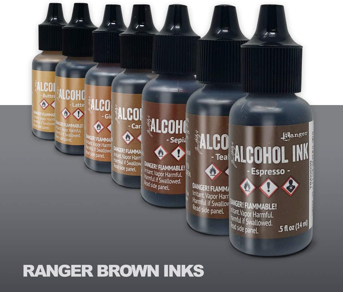 Brown Alcohol Inks Set, Tim Holtz Alcohol Ink Browns 7-Pack, 10 Pixiss Blending Tools