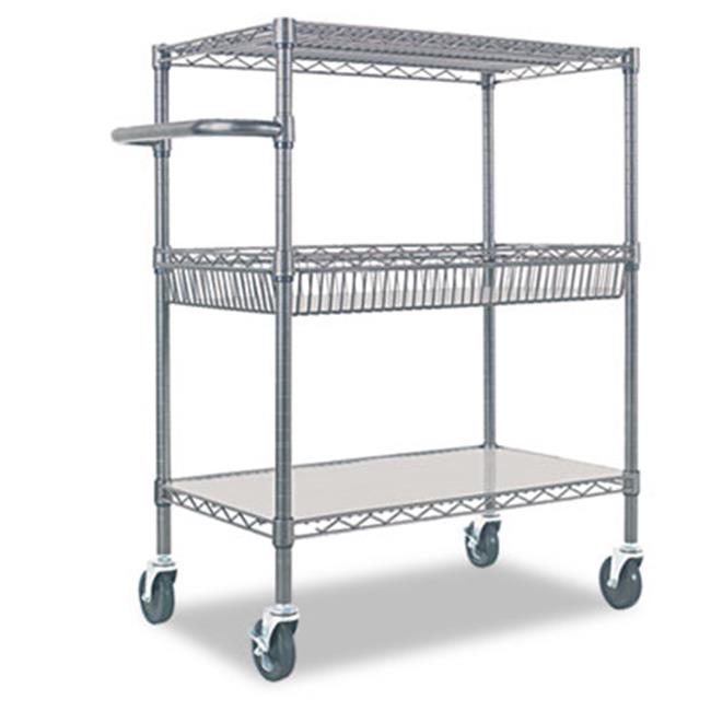 Alera  Three-Tier Wire Rolling Cart With Handle- 30w x 18d x 40h- Black Anthracite