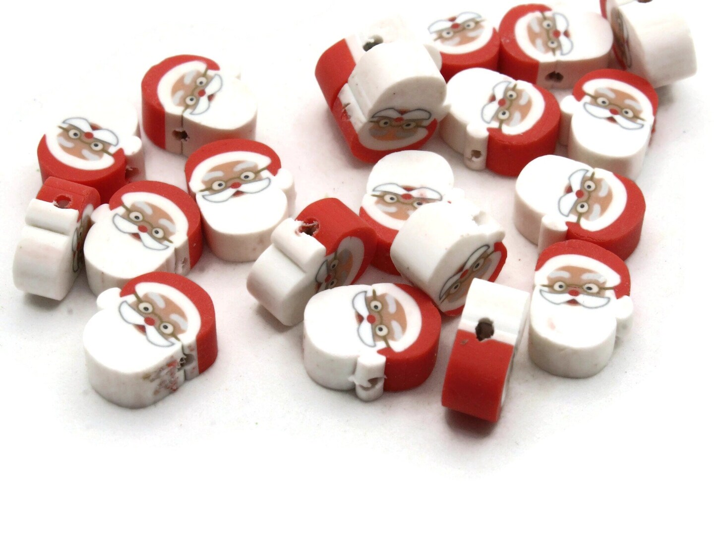 20 Polymer Clay Red and White Santa Claus Beads bB1