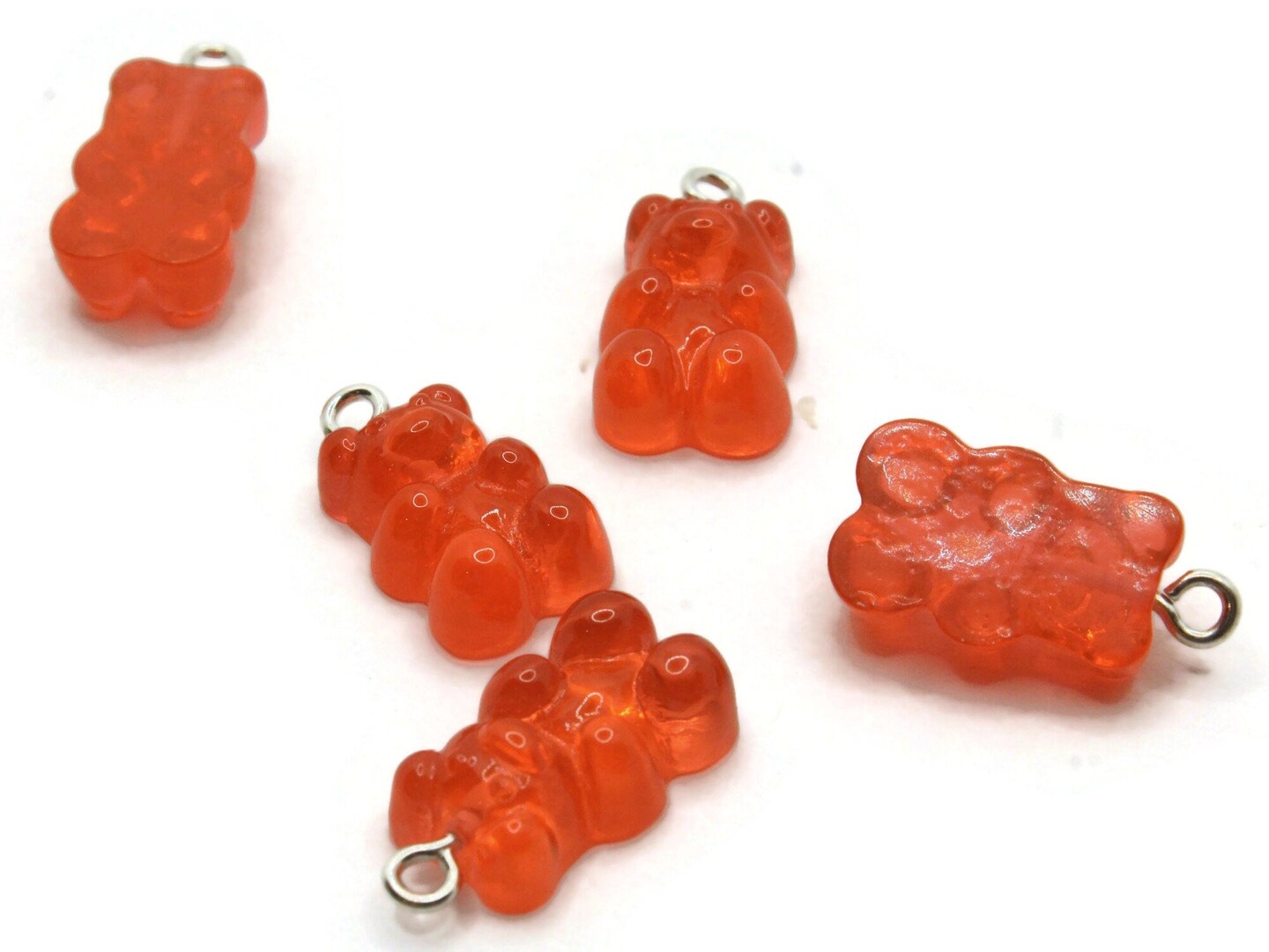 5 20mm Clear Orange Resin Gummy Bear Charms