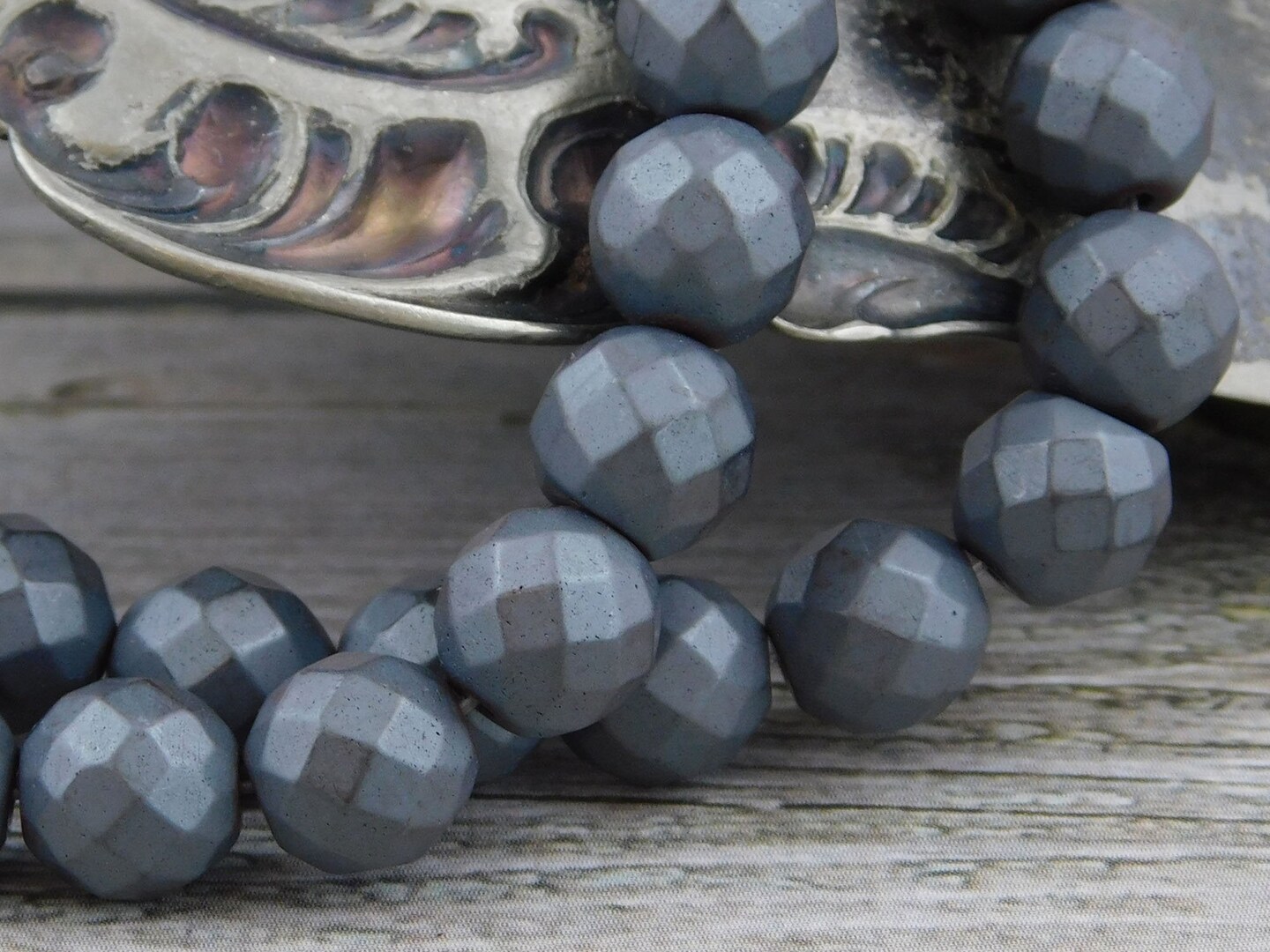 Matte Grey Faceted Round Hemalyke Beads