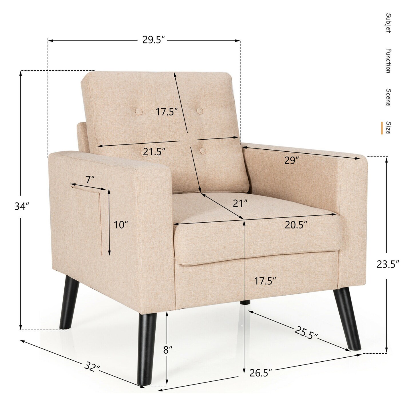 Costway Set of 2 Upholstered Accent Chair Single Sofa Armchair w/ Wooden Legs