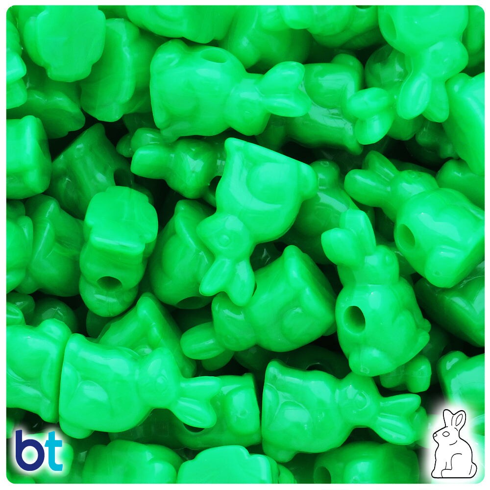 BeadTin Grasshopper Neon Bright 24mm Bunny Rabbit Plastic Pony Beads (24pcs)