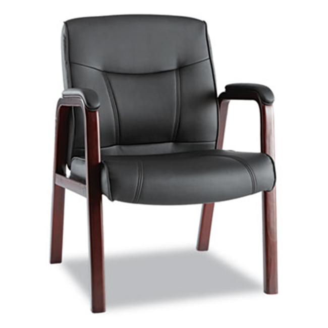 Alera  Madaris Leather Guest Chair w/Wood Trim  Four Legs  Black/Mahogany