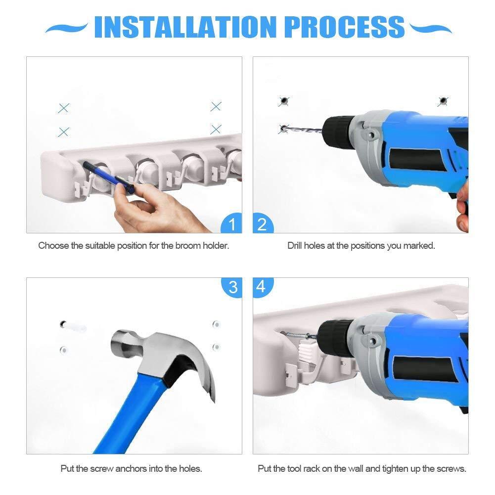 Costway Mop Holder Hanger 5 Position Home Kitchen Storage Broom Organizer Wall Mounted