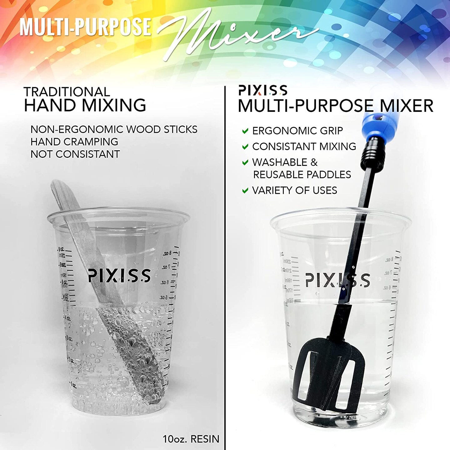Pixiss Epoxy Resin Mixer - Rechargeable, Electric Handheld Mixer, Includes 3 Paddles