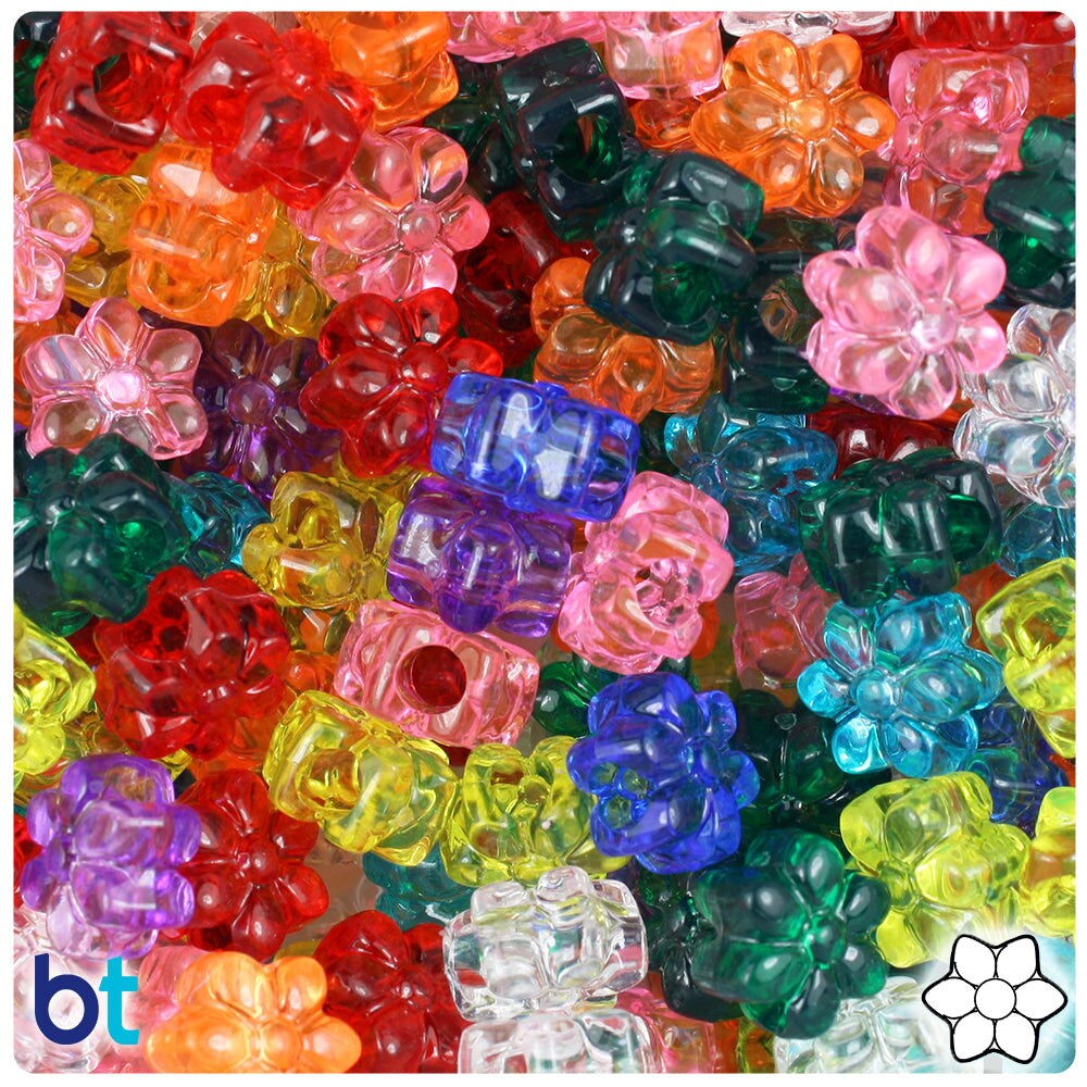 BeadTin Transparent Mix 13mm Flower Plastic Pony Beads (250pcs)