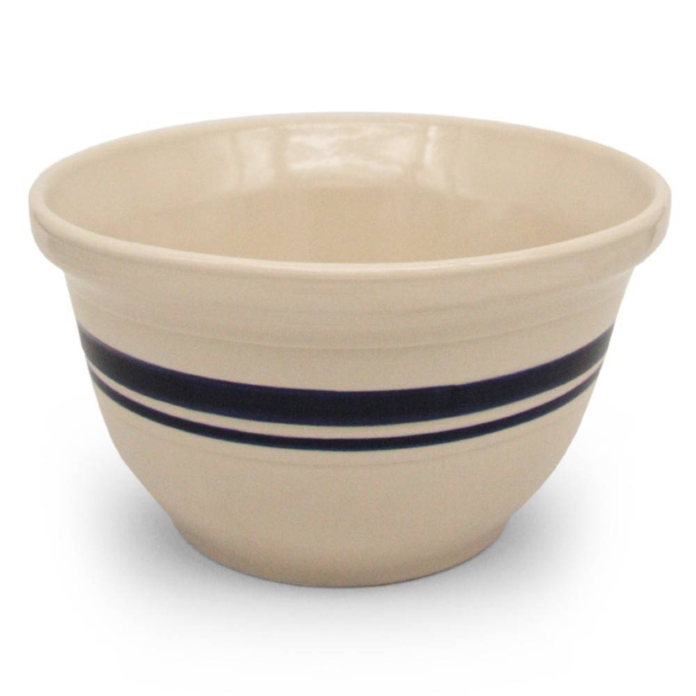 Ohio Stoneware Dominion Mixing Bowl Tan with Blue Stripe USA Made 8"