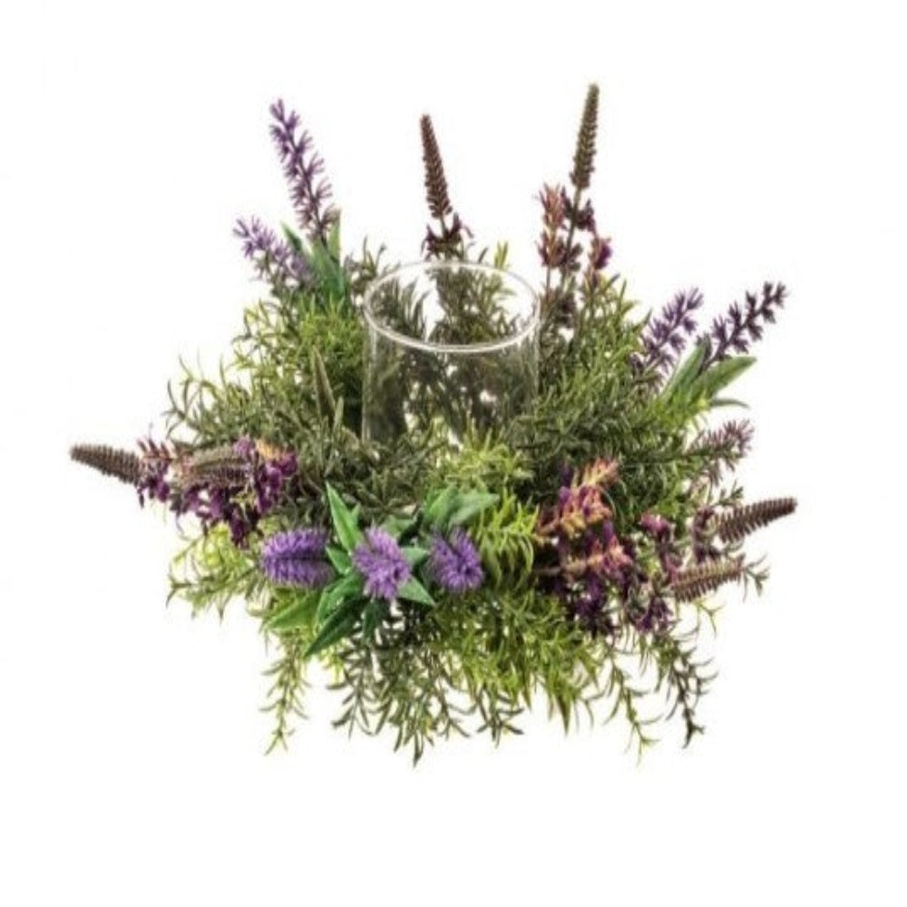 16" Decorative Artificial Purple Lavender Hurricane Glass Candle Holder Michaels