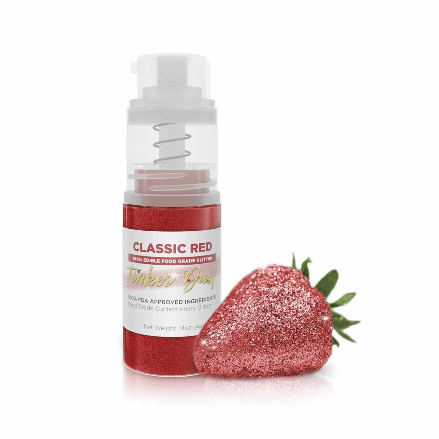 Classic Red Edible Glitter Spray - Edible Powder Dust Spray Glitter for Food, Drinks, Strawberries, Muffins, Cake Decorating. FDA Compliant (4 Gram Pump)