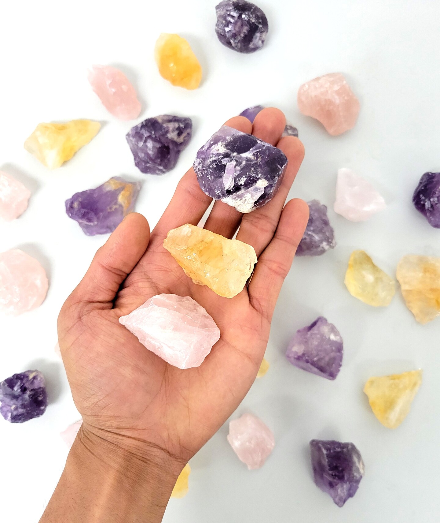 Citrine, Amethyst, Rose Quartz - Healing Crystals Trio Set
