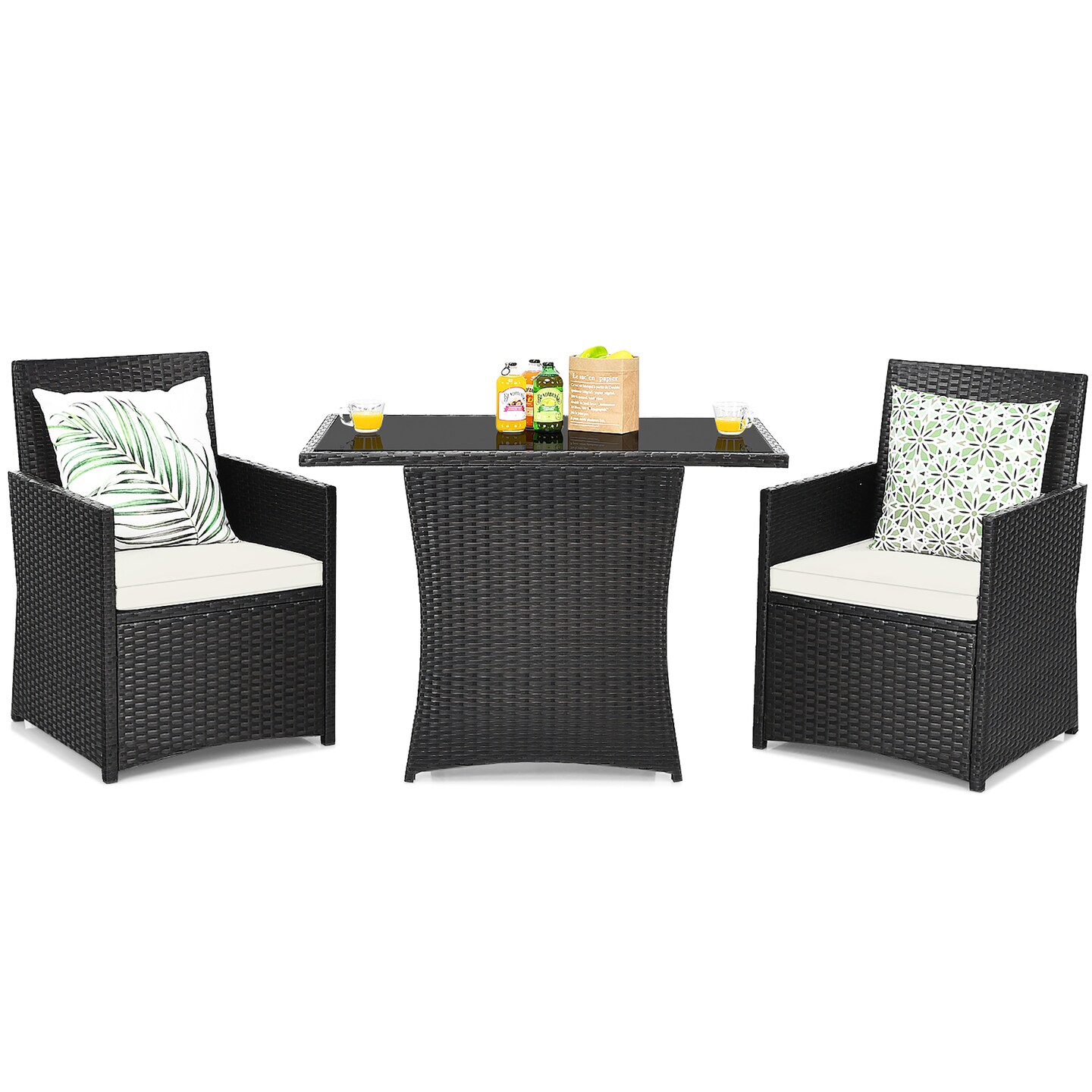 Costway 3PCS Patio Rattan Furniture Set Cushion Sofa Armrest Garden Deck