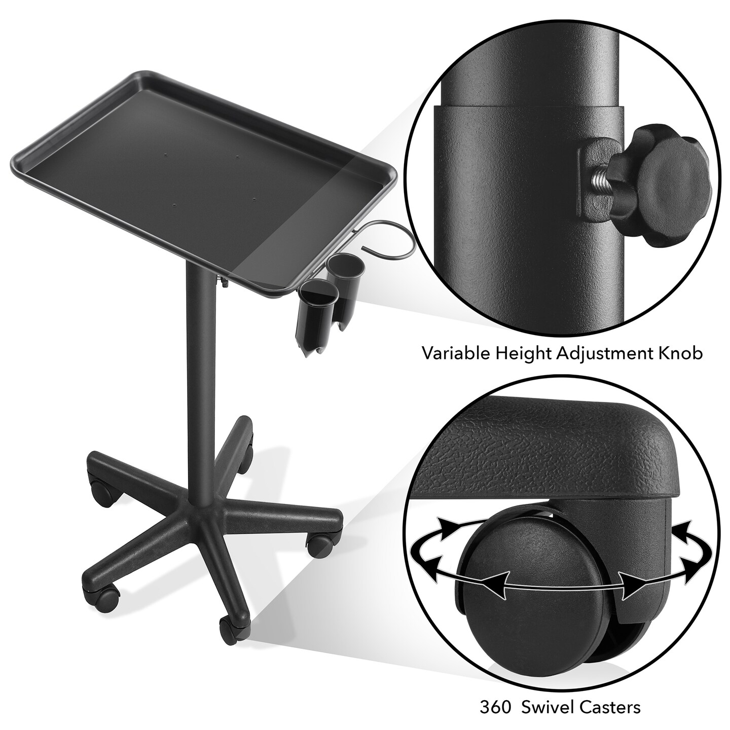 Saloniture Aluminum Salon Instrument Tray with Caddy, Heavy-Duty Rolling Base