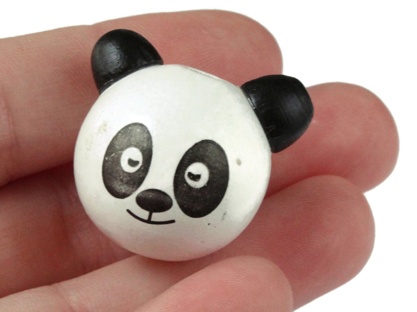 4 26mm Round Wood Black and White Panda Bear Head Beads