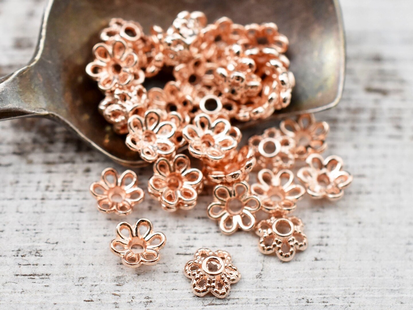 6mm Rose Gold Flower Bead Caps -- Choose Your Quantity