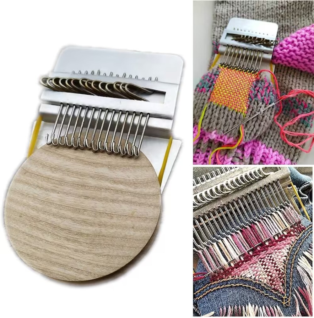 Mini Loom Speedweve Type Weave Tool,Darning Loom Quickly Mini Mending  Convenient Darning Loom DIY Weaving Arts 14 Hooks 