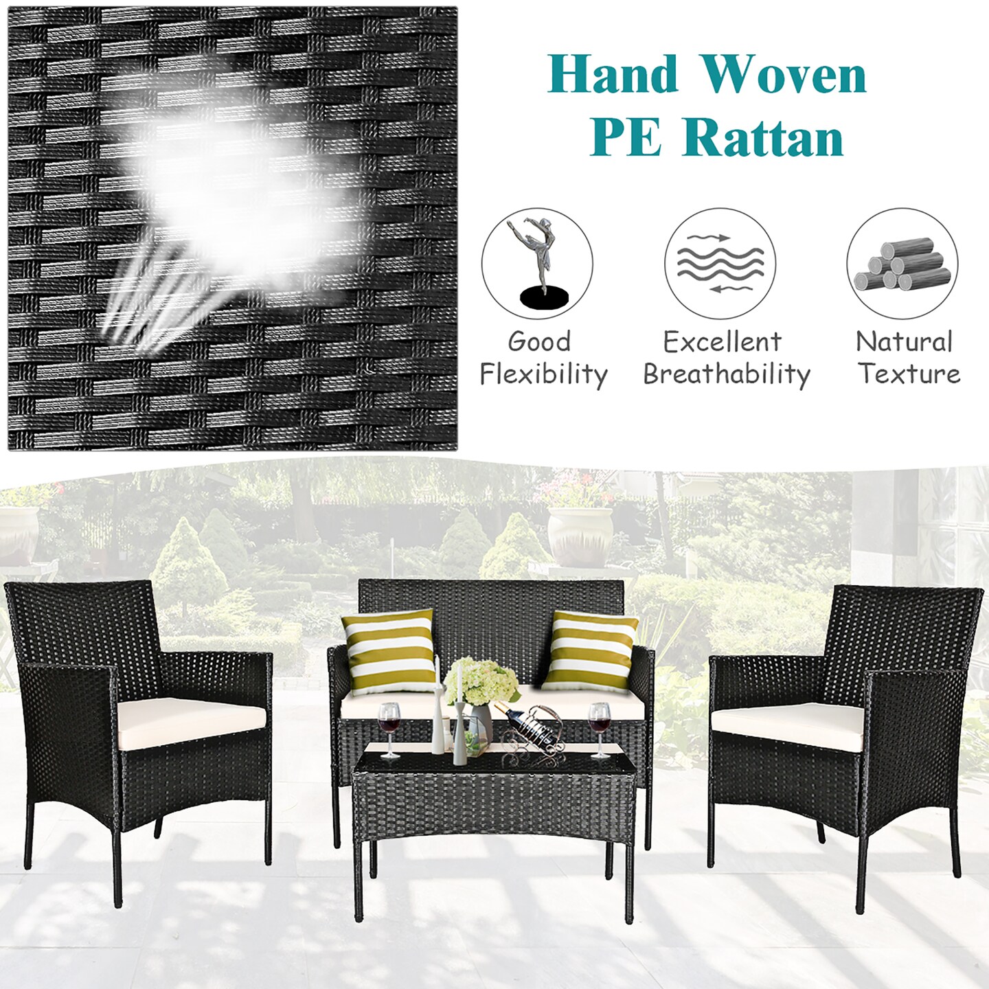 Costway 8PCS Patio Rattan Furniture Set Cushioned Sofa Coffee Table Backyard Turquoise\Red