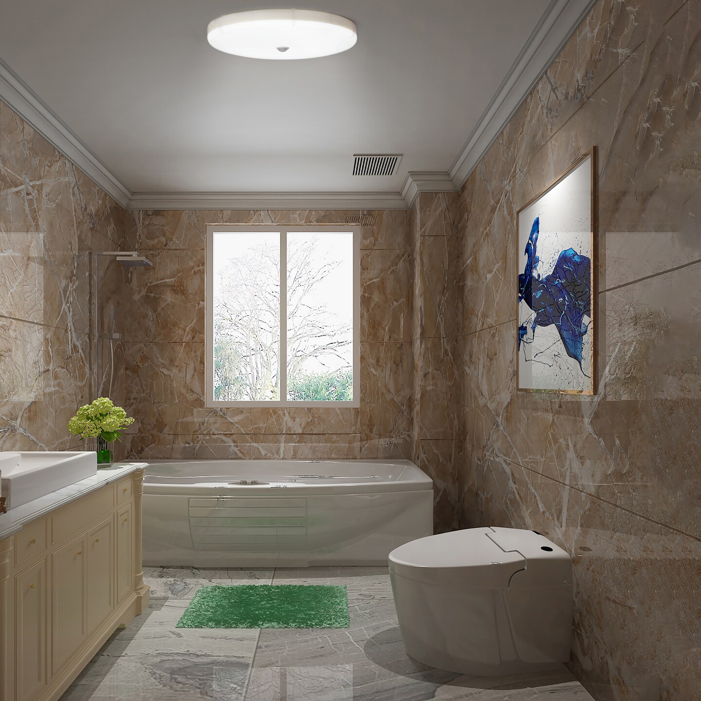 Modern White Round 12 Inch Motion Sensor LED Indoor Ceiling Light Flush Mount Fixture 6500K Daylight, 1800lm 18W Energy Efficient with Adjustable Beam Angle for Living Room, Bedroom, Bathroom,