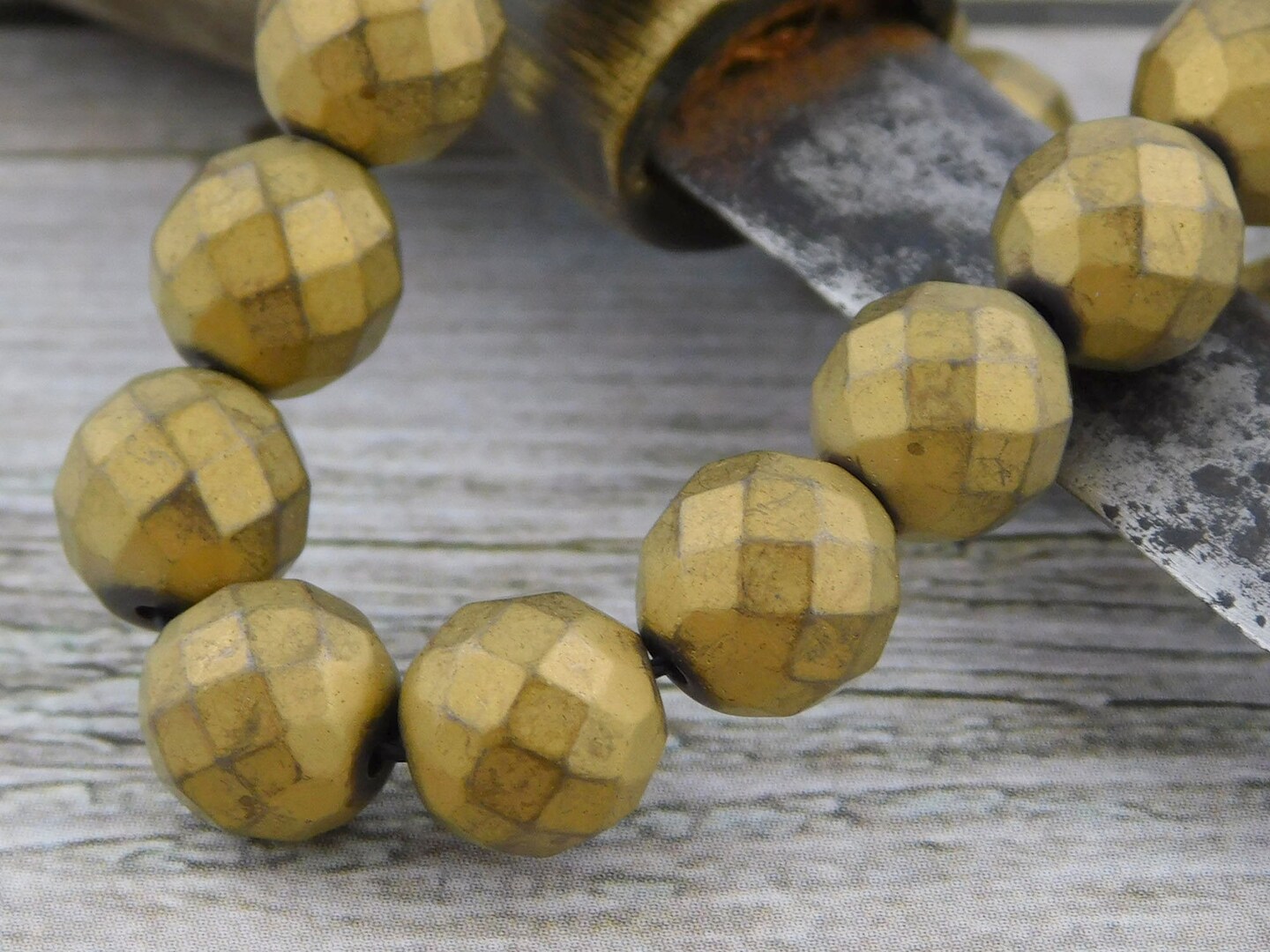 Matte Gold Faceted Round Hemalyke Beads