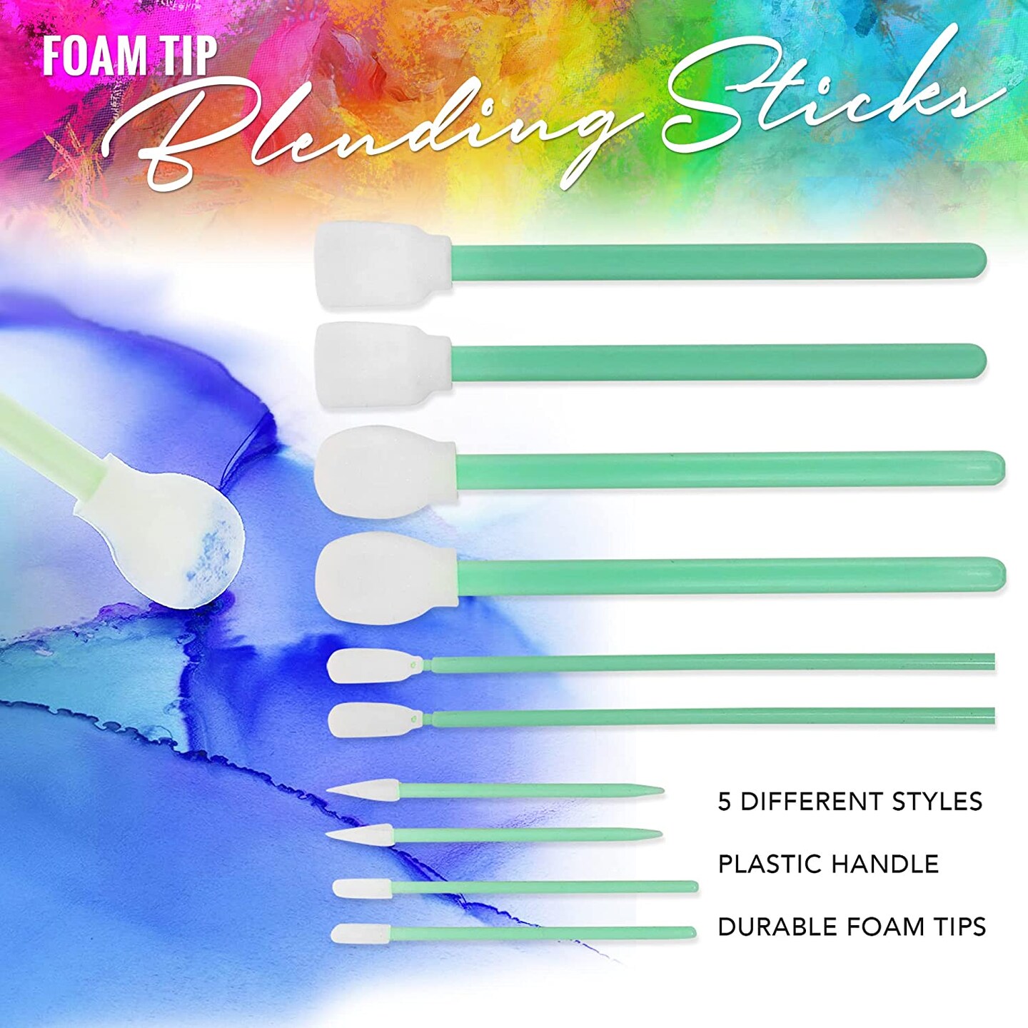 10 Pixiss Detail Alcohol Ink Blending Tools (5 Different Sizes), Foam Tips for Blending