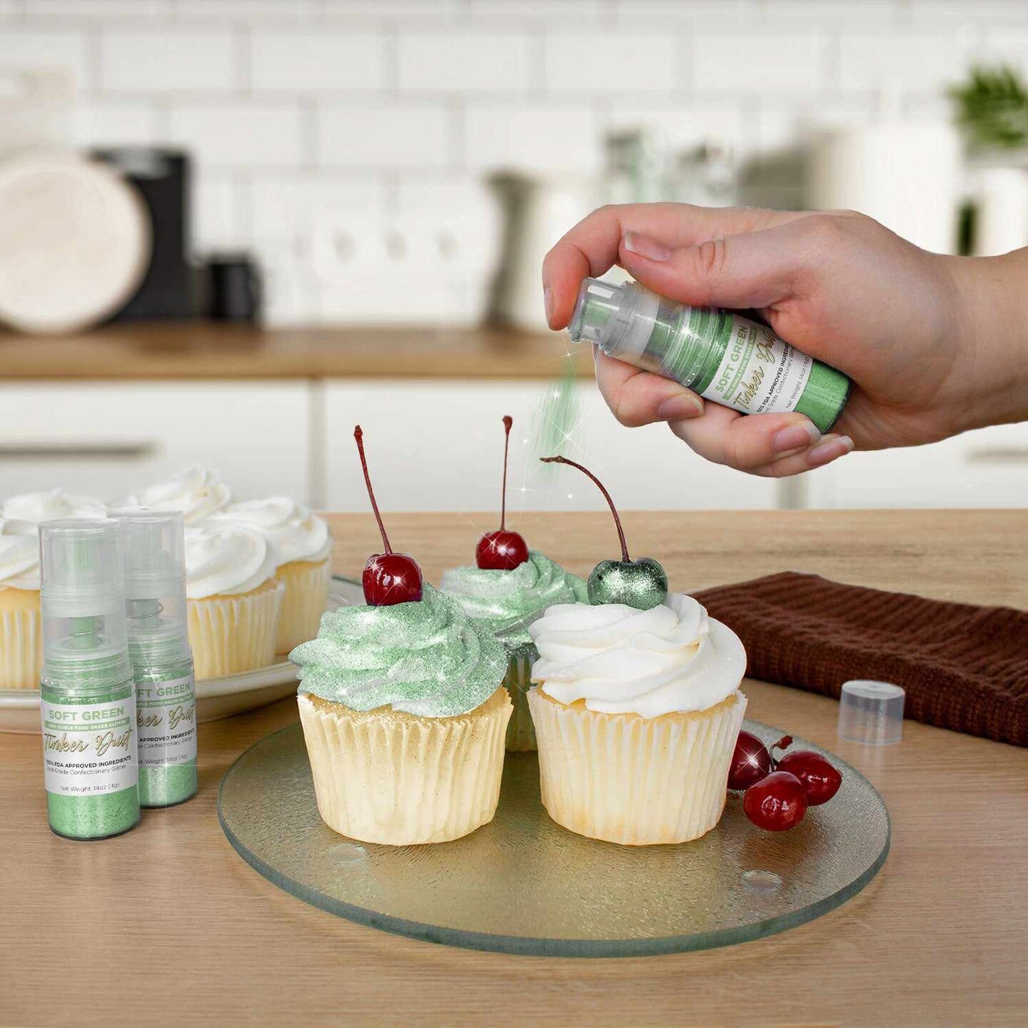 Soft Green Edible Glitter Spray - Edible Powder Dust Spray Glitter for Food, Drinks, Strawberries, Muffins, Cake Decorating. FDA Compliant (4 Gram Pump)