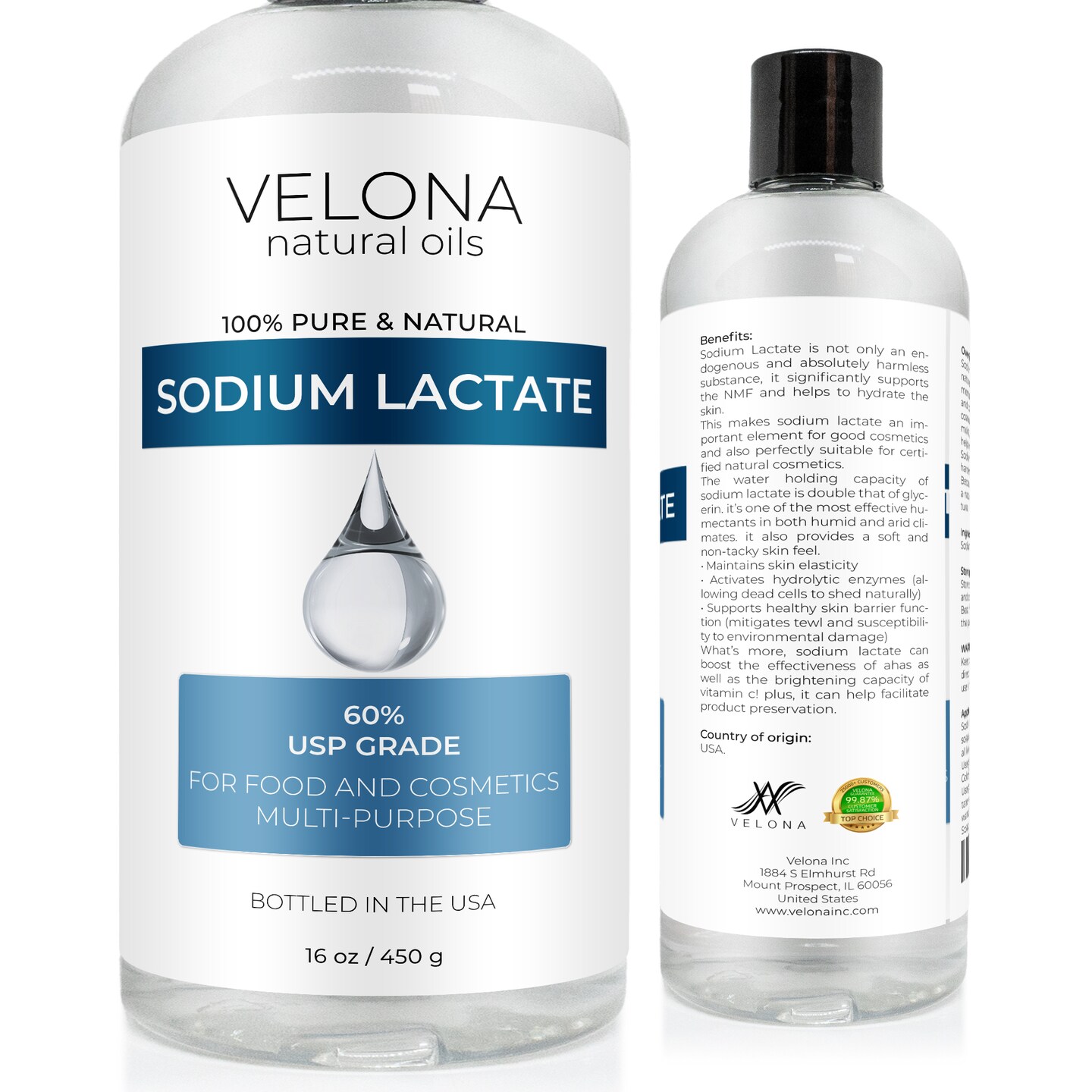 Velona Sodium Lactate 60% - 16 oz | USP Grade Natural Preservative | For Soap Making &#x26; Lotions | Harder Bar of Soap, pH Regulator, Glycerin substitute, Provides and Keep Moisture