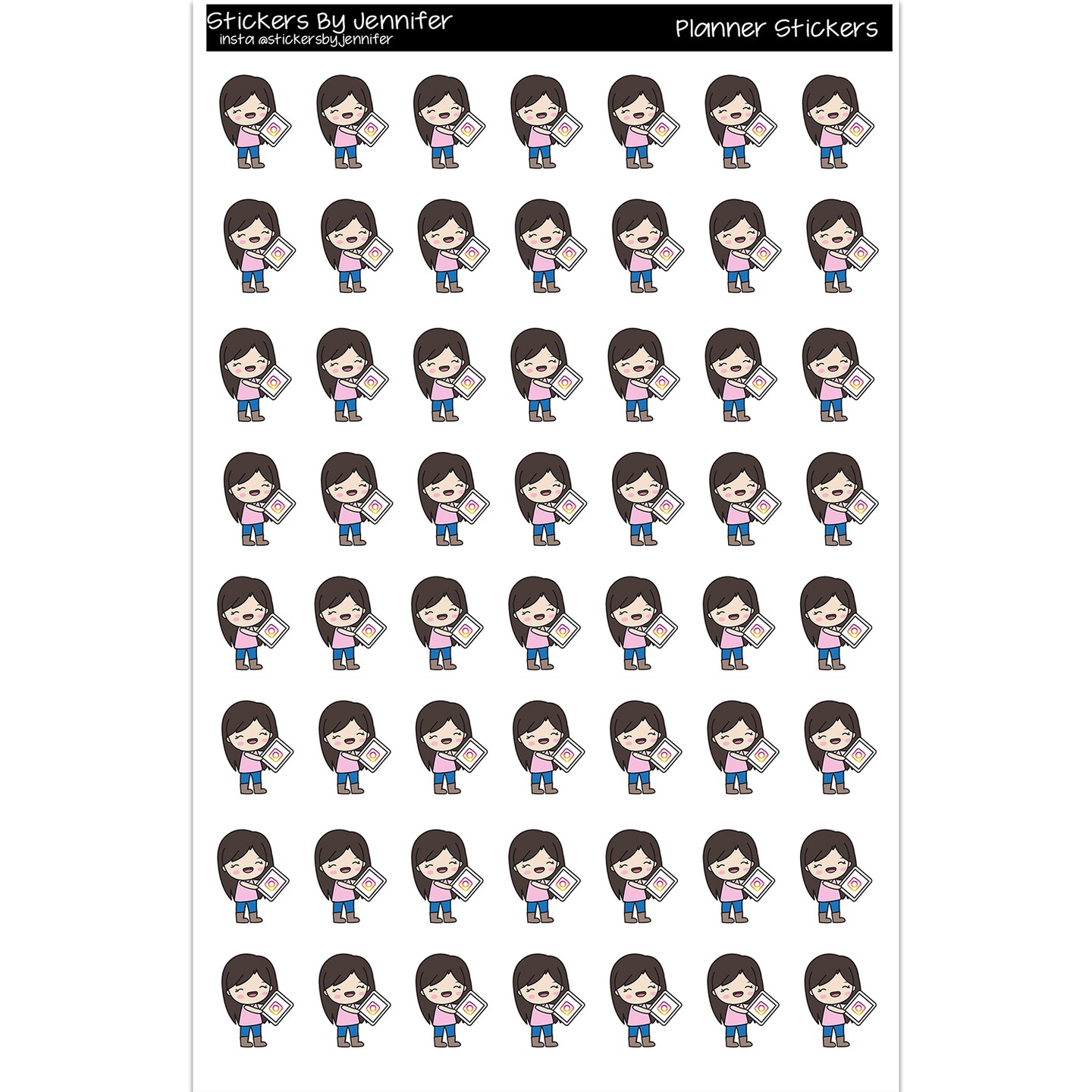 Dark Haired Chibi Girl Social Media Planner Stickers