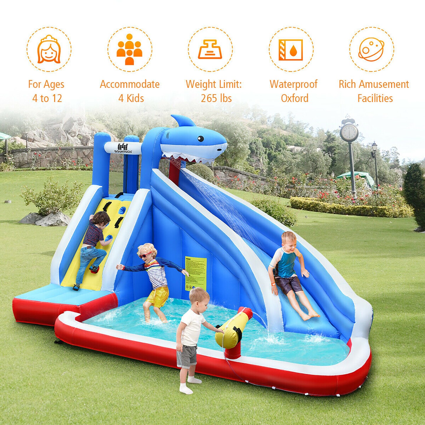 Costway Inflatable Water Slide Animal Shaped Bounce House Castle Splash Water Pool without Blower