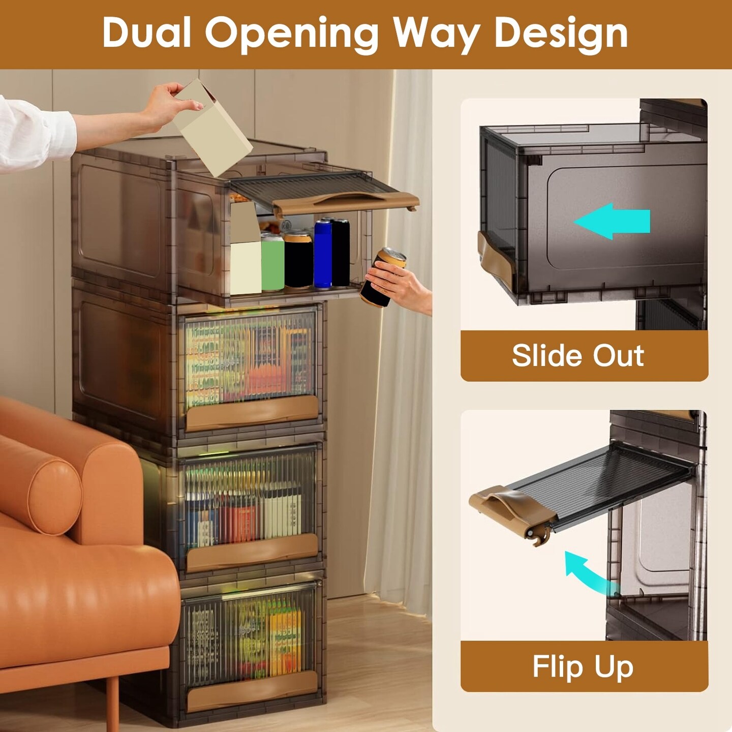 16.5L Stackable Storage Bin Plastic Drawer with Lid Closet Organizer Two Ways Opening Storage Box