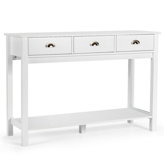 Modern Tall Entryway Table with 3 Drawers and 2 Tier Storage Shelves