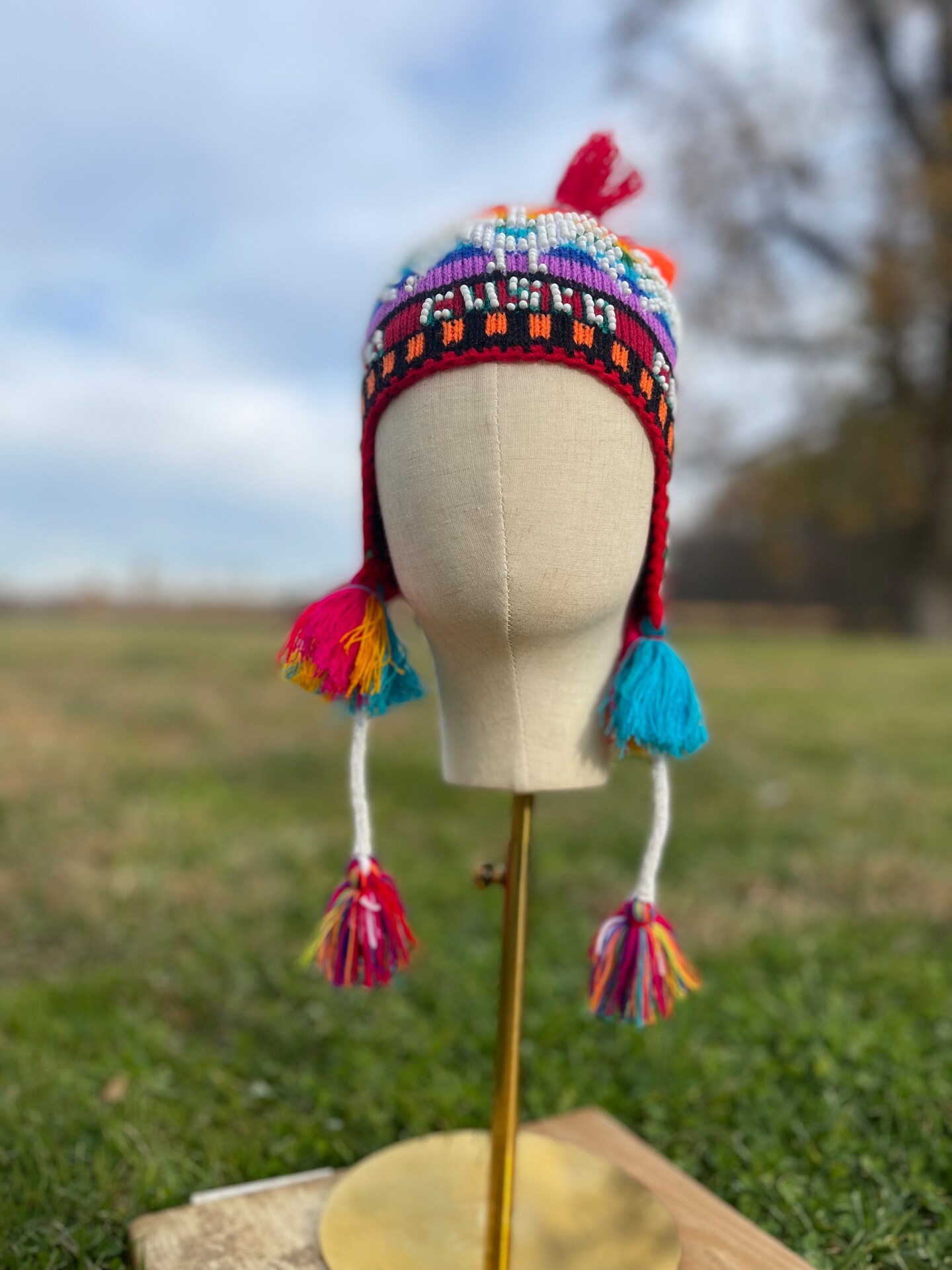 Children genuine peruvian hat Kids Peruvian Chullo with beads Pom Pom Colorful unisex wool earflaps Chullo Q ero Andean Chullo Cap MakerPlace by Michaels