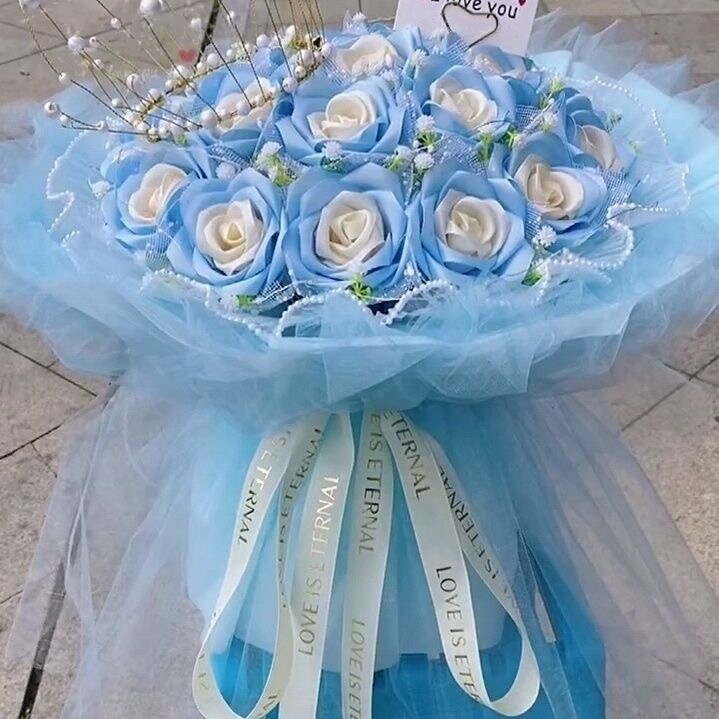 Handcrafted Ribbon Bouquet with Crown and Lights - BLING Rose