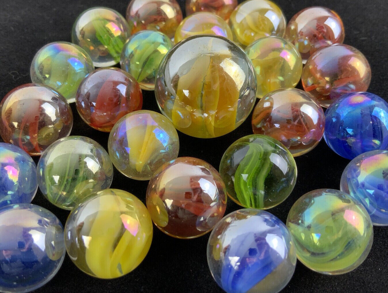 25 Glass Marbles RAINBOW Cat Eye Red/Yellow/Blue/Green Cats Eyes Pack Shooter