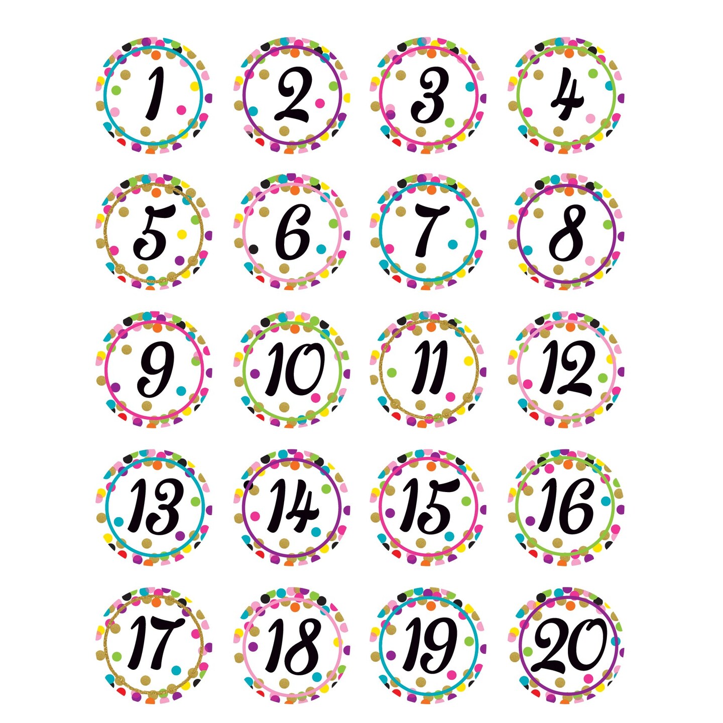 Confetti Numbers Stickers, 120 Per Pack, 6 Packs