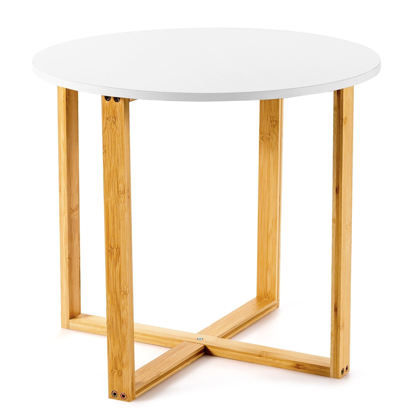 Multifunctional Round Side End Table with Bamboo Legs