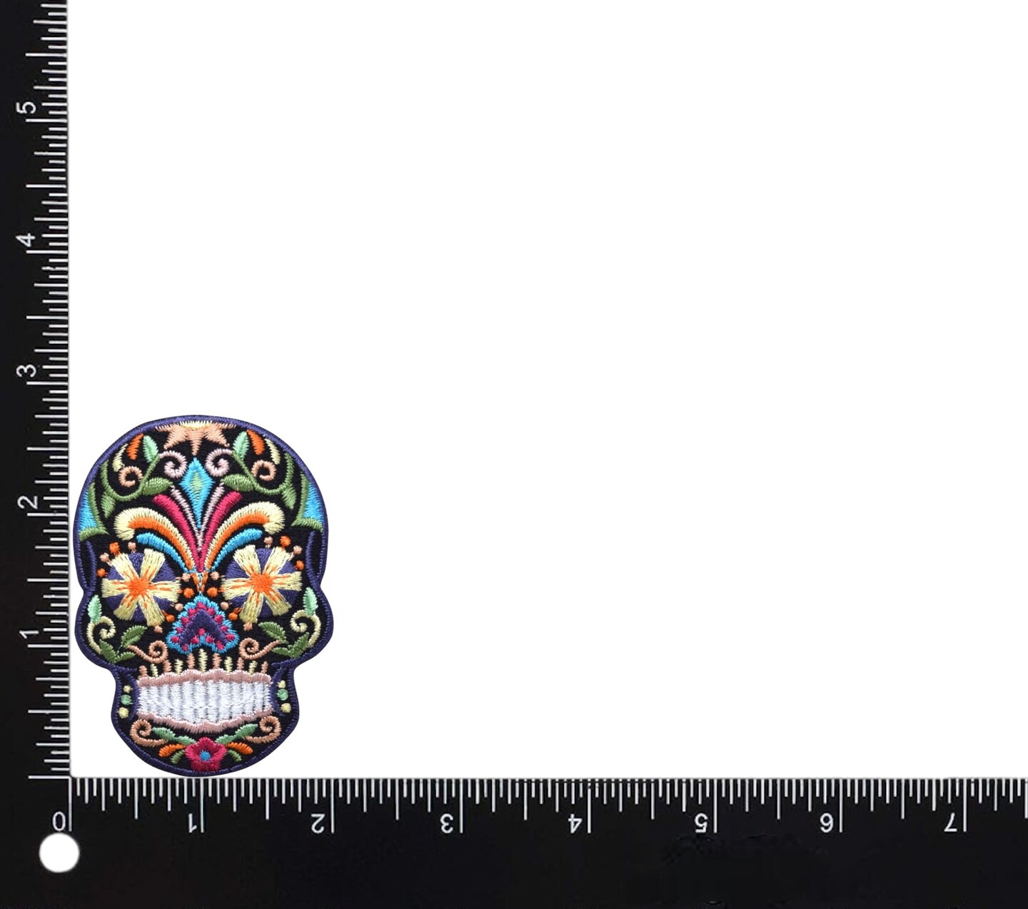 Black Sugar Skull, Day of the Dead, Embroidered, Iron on Patch