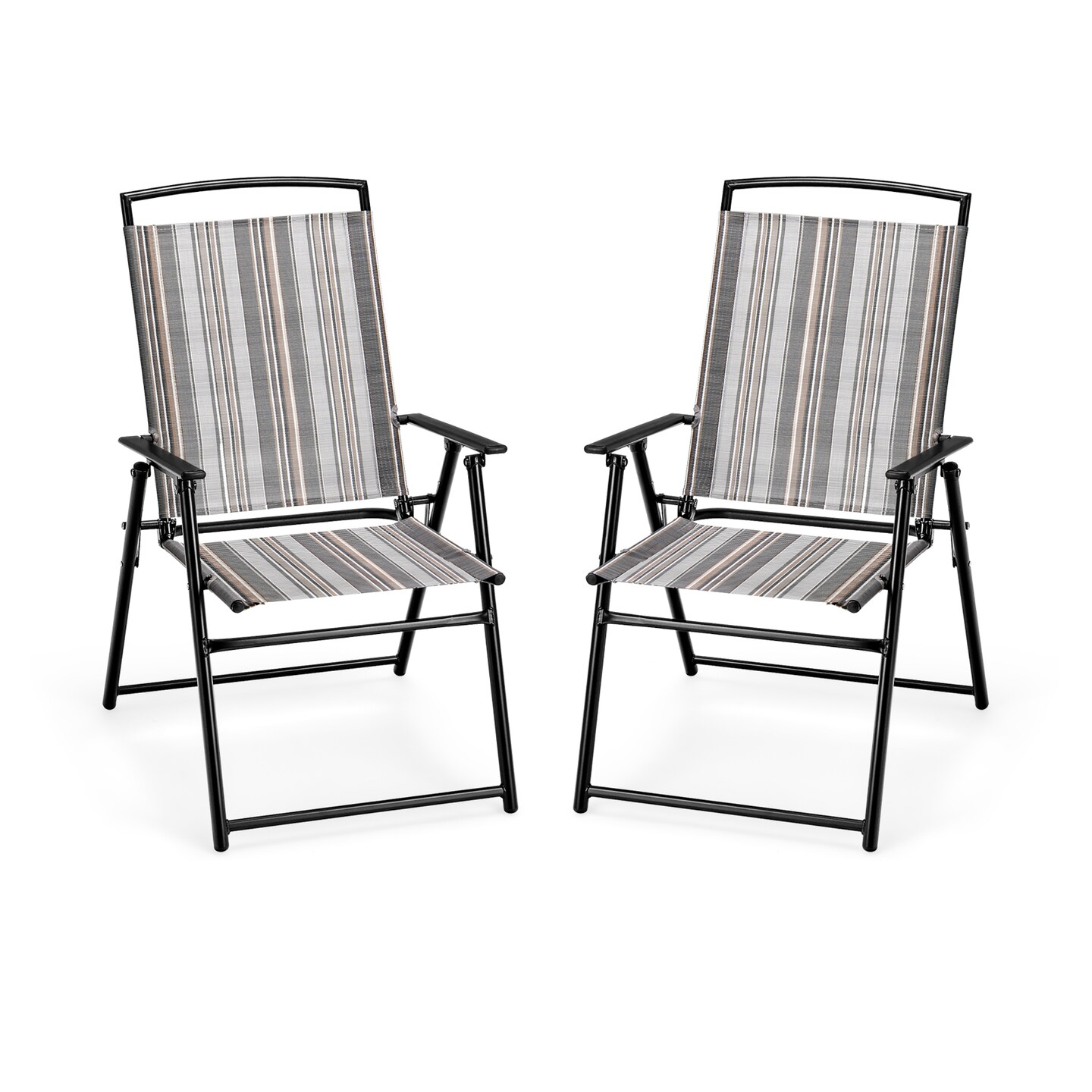Set of 2 Patio Folding Sling Chairs Space-saving Dining Chair-Grey