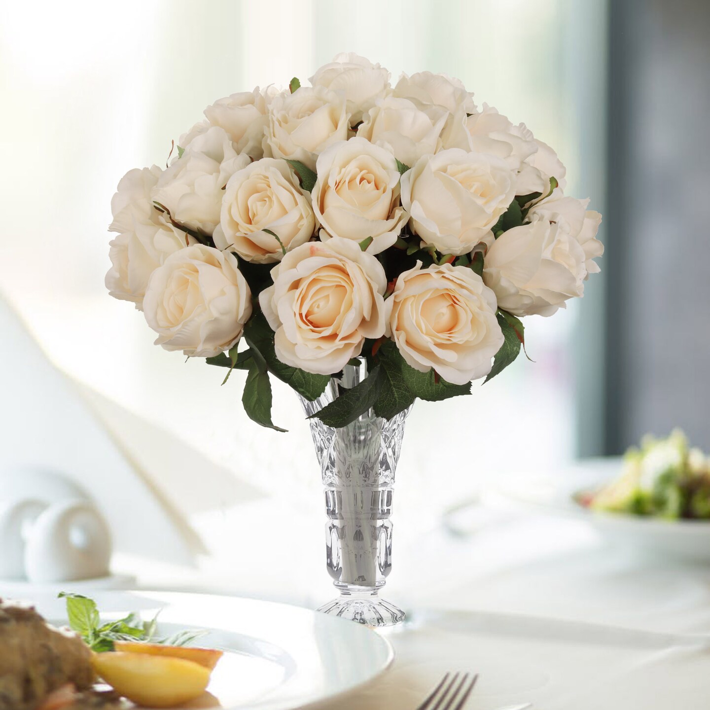 Cream Rose Bud Stem - 48-Pack, Realistic Silk Foliage, Lifelike Blooms, Perfect for Floral Arrangements, Events & Home Décor - Ideal for All Seasons, Floral Home by Artificial Flowers