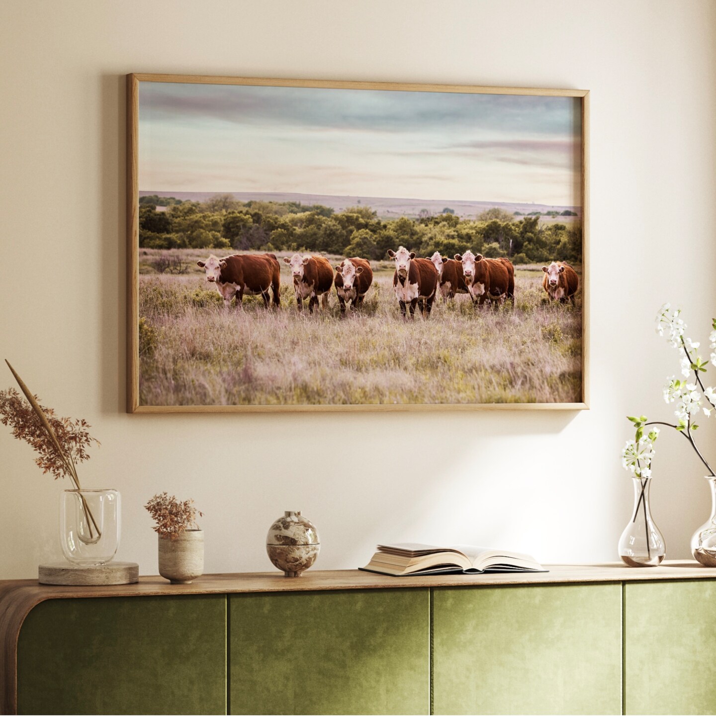 Large wall art, ranch style home decor, large cow canvas, cattle photo, western living room