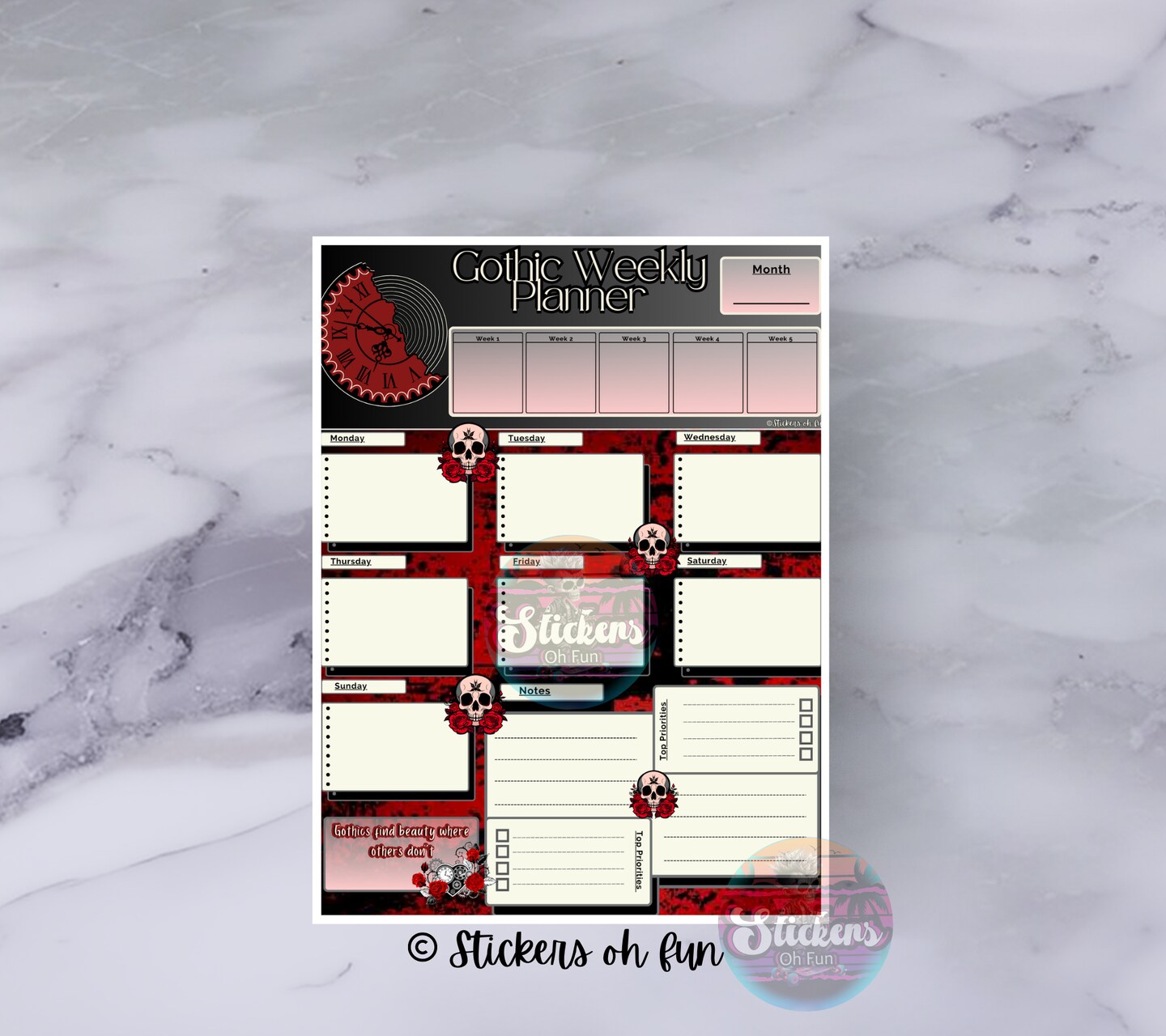 Daily Weekly Planner: Gothic Skull Red and Black Planner for Daily and ...