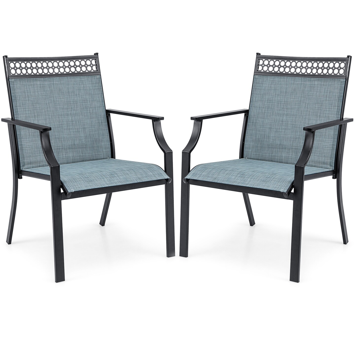 Costway Patio Chairs Set of 2 with All Weather Breathable Fabric High Backrest Blue/Coffee/Black